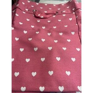 Pottery Barn Pink w White Hearts Canvas w Metal Frame Tote Bucket Basket Storage